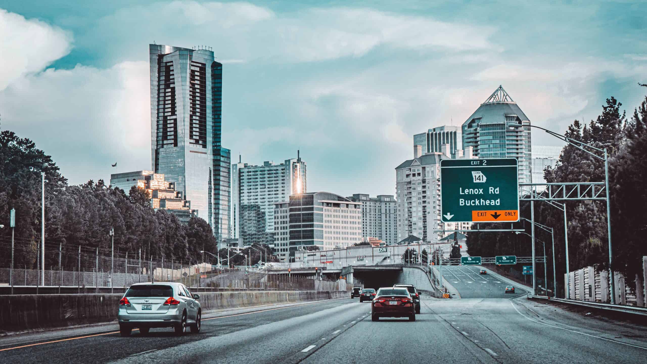 Traffic on GA-400 approaching the Lenox Road exit in Buckhead, Atlanta
